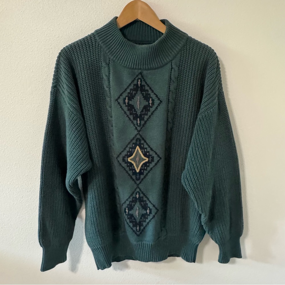 Vintage 80s Generra Men’s Collection Heavyweight Knit Mock Sweater Blue Gray-M